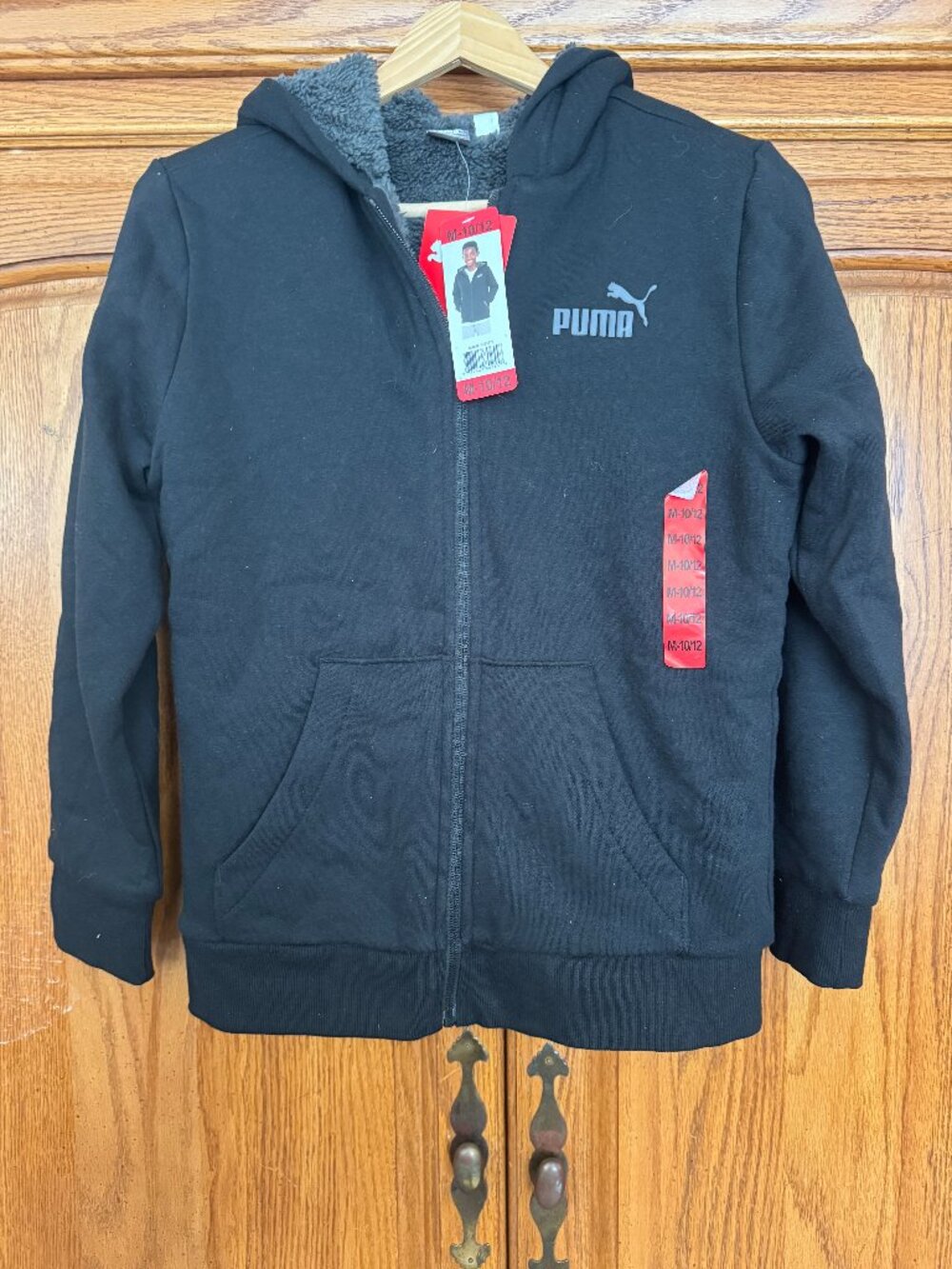 Puma Black Hooded Bomber Jacket with Sherpa Lining